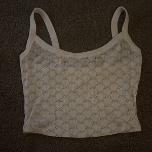 American Eagle Outfitters Cream and Blue Patterned Tank Top